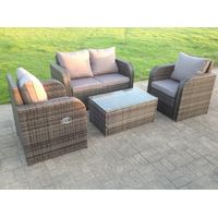 Fimous Dark Grey Mix PE Wicker Rattan Garden Furniture Set Sofa Set Reclining Adjustable Chair 4 Seater - 1