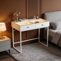 FENCHILIN Dressing table with LED lighting，Three Light Settings,Adjustable Brightness,2-drawer Vanity table 100 x 81 x 55 cm White - 2