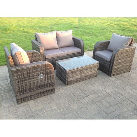 Fimous Dark Grey Mix PE Wicker Rattan Garden Furniture Set Sofa Set Reclining Adjustable Chair 4 Seater - 1