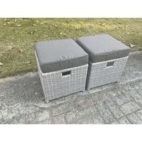Fimous 2 Pcs PE Rattan Fully Assembled Small Footstool Outdoor Garden Furniture Patio Furniture Light Grey Mixed - 3