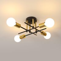 COMELY Industrial Ceiling Light with 4 Metal Lights, E27 Sockets, Vintage Style, Retro Ceiling Lamp for Living Room, Kitchen, Dining Room, Bedroom - Black and Gold (Bulbs not Included)