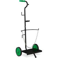 Relaxdays Gas Cylinder Dolly, 5 & 11 kg Propane Tank Hand Cart, Butane Bottle Trolley, Rubber Wheels, Steel, Black/Green