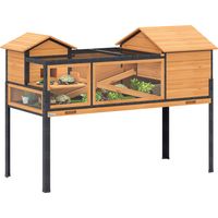 PawHut Wooden Tortoise House with Stand Legs, Observation Windows, Yellow