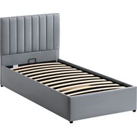 Vida Designs Vellaro Single Ottoman Storage Bed Frame, Linen Fabric, Light Grey