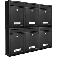 MONZANA® 6x Lockable Letter Boxes Including 2 Keys Wall Mounted Mailbox Set Waterproof Weatherproof Galvanised Metal With Name Plates Modern Design Mail Post Box System Letterbox Black