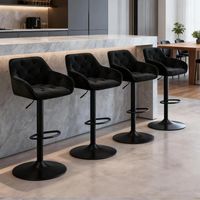 4pcs Luxury Bar Stools Velvet Dining stools Padded Armrest Swivel Bar Chairs Height adjustable Breakfast Kitchen-Black