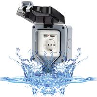 Outdoor wall socket with USB socket for outdoor use, IP66 waterproof socket, garden socket, surface mounting, protective contact for wet rooms, outdoor with flap NPTERBL