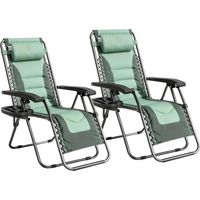 Set of 2 Zero Gravity Heavy Duty Outdoor Garden Reclining Chairs with Padded Seat Green