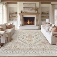 40 x 60 cm light beige cashmere-look living room rug, washable, retro style, large washable doormat, dirt-repellent decorative rug