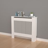 91cm Tall Radiator Cover Modern White Cabinet Vertical MDF Slats Wood Grill Furniture, Small 78 x 19 x 92.2cm