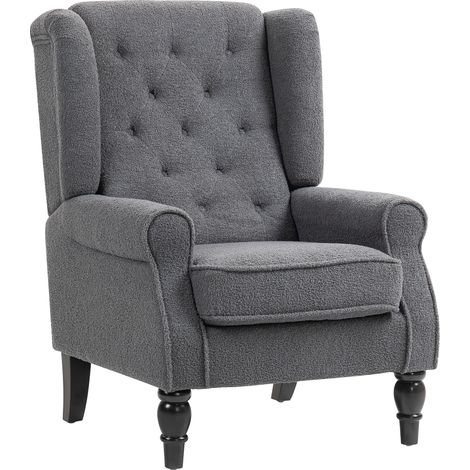 HOMCOM Accent Armchair Home Furniture Retro Tufted Club Fabric Charcoal Grey