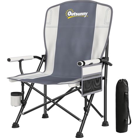 Outsunny Camping Chair Padded with Side Pocket Light Grey