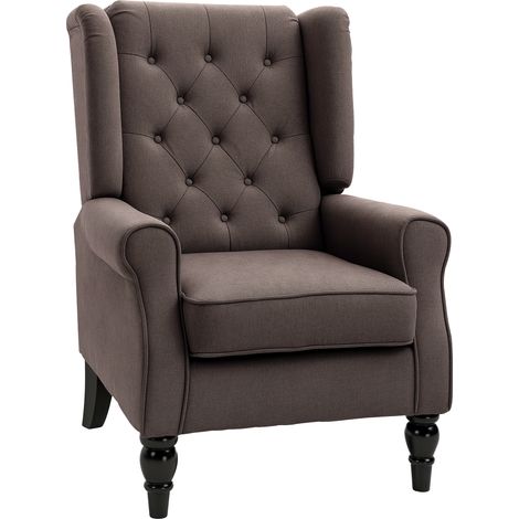 HOMCOM Accent Armchair Home Furniture Tufted Club Wood Fabric Brown