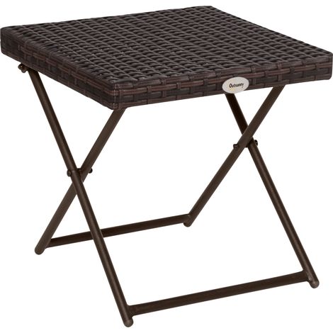 Outsunny Folding Square Rattan Coffee Table w/ Steel Frame Bistro Garden Brown